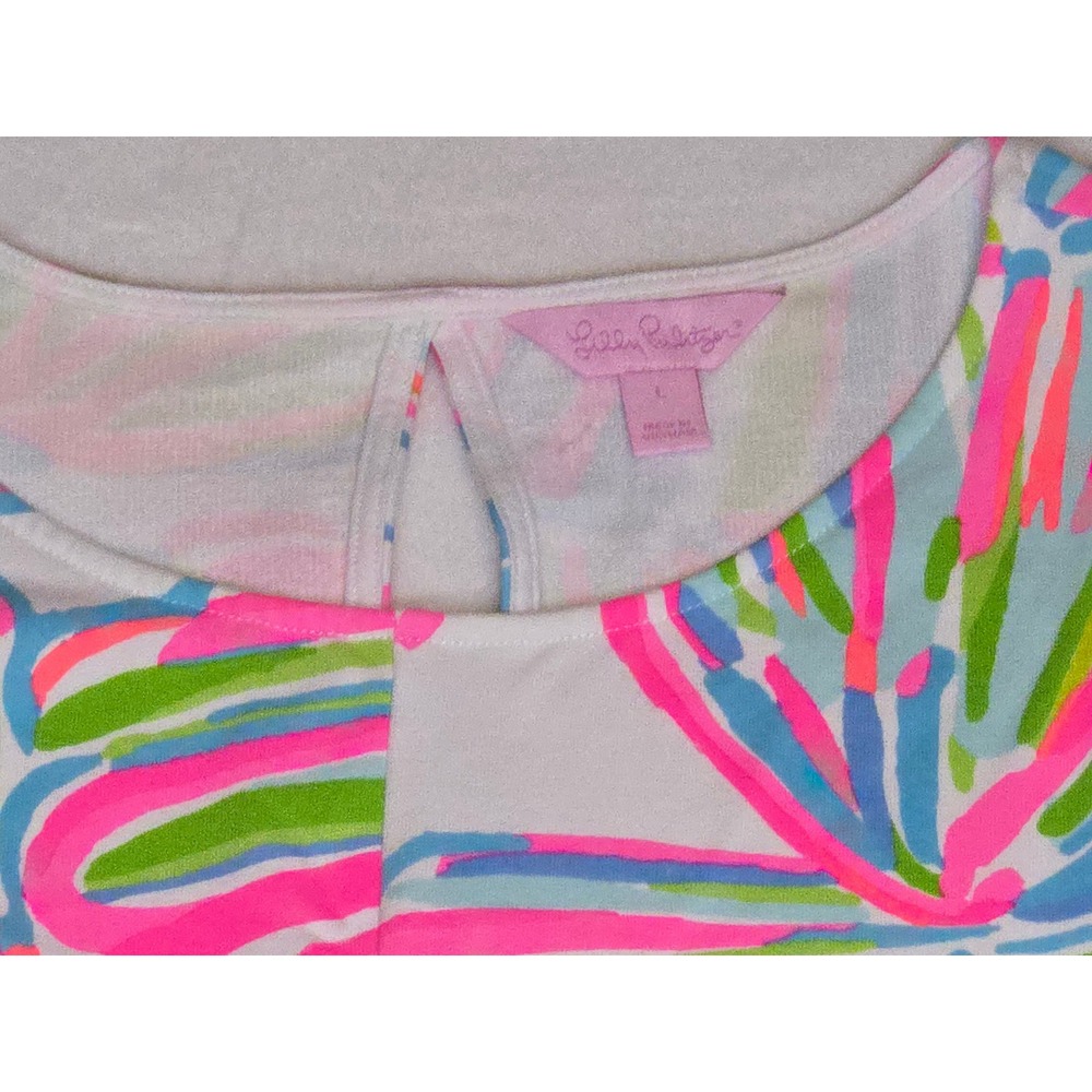 Lilly Pulitzer Sleeveless Shift Dress Pink Green Shell Print Size L Keyhole Back - Picture 3 of 9